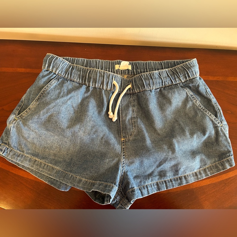 Roxy Blue Jean Shorts Elastic Waist 100% Cotton